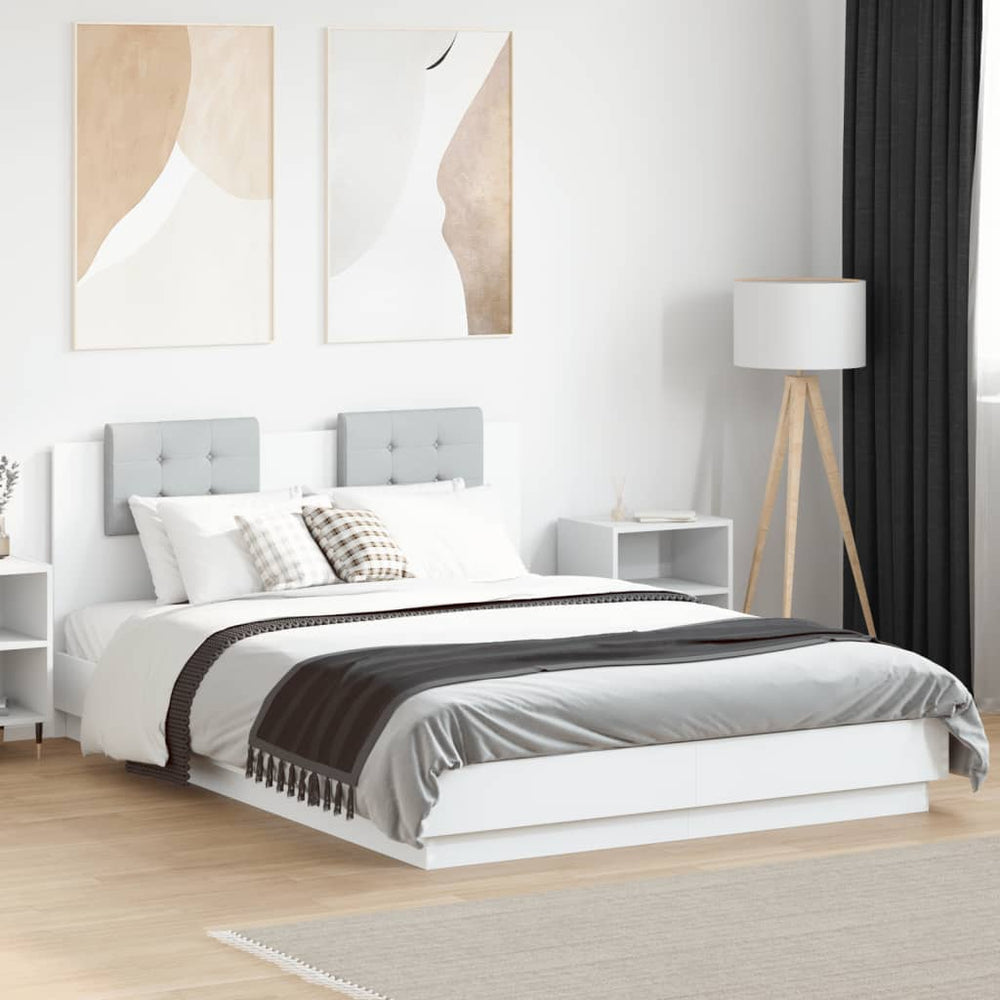 vidaXL Bed Frame with Headboard and LED Lights White 120x200 cm