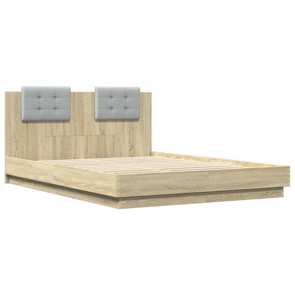 vidaXL Bed Frame with Headboard & LED Lights Sonoma Oak 120x200 cm
