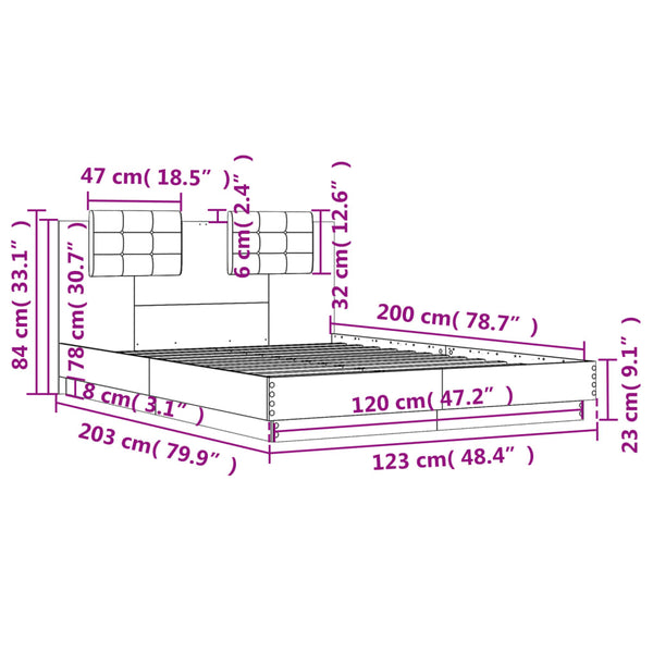 vidaXL Bed Frame with Headboard & LED Lights Sonoma Oak 120x200 cm