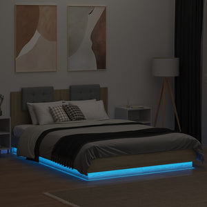 vidaXL Bed Frame with Headboard & LED Lights Sonoma Oak 120x200 cm