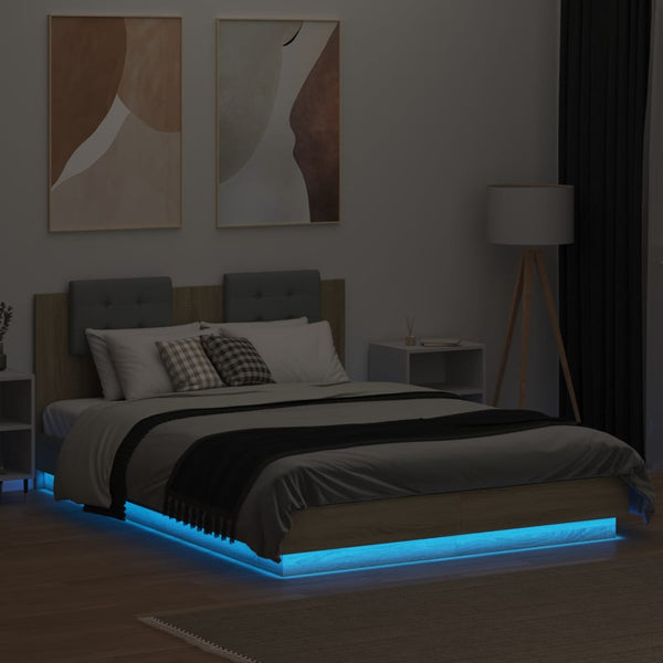 vidaXL Bed Frame with Headboard & LED Lights Sonoma Oak 120x200 cm