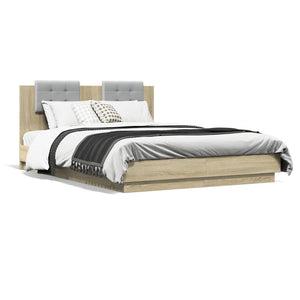 vidaXL Bed Frame with Headboard & LED Lights Sonoma Oak 120x200 cm