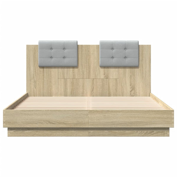 vidaXL Bed Frame with Headboard & LED Lights Sonoma Oak 120x200 cm