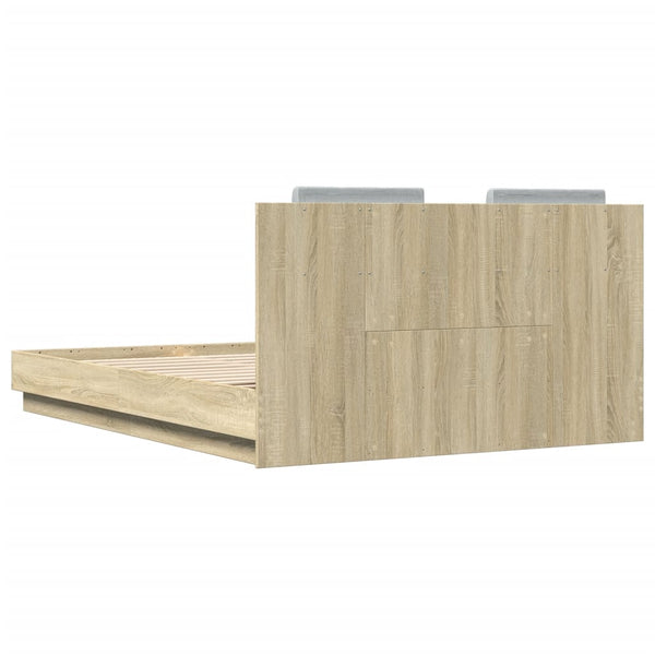 vidaXL Bed Frame with Headboard & LED Lights Sonoma Oak 120x200 cm