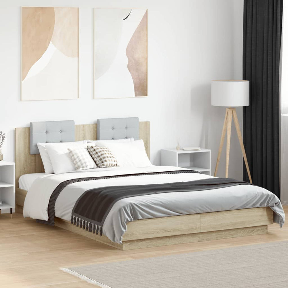 vidaXL Bed Frame with Headboard & LED Lights Sonoma Oak 120x200 cm