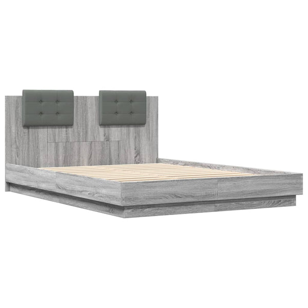 vidaXL Bed Frame with Headboard and LED Lights Grey Sonoma 120x200cm