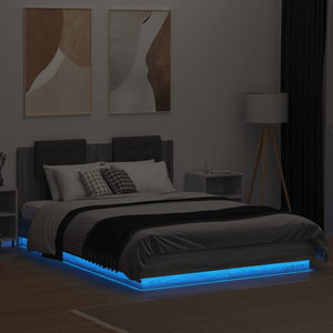 vidaXL Bed Frame with Headboard and LED Lights Grey Sonoma 120x200cm