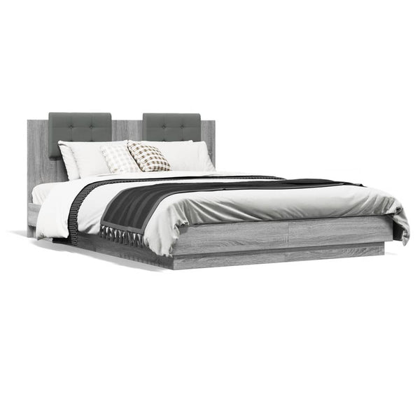 vidaXL Bed Frame with Headboard and LED Lights Grey Sonoma 120x200cm