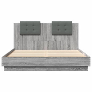 vidaXL Bed Frame with Headboard and LED Lights Grey Sonoma 120x200cm