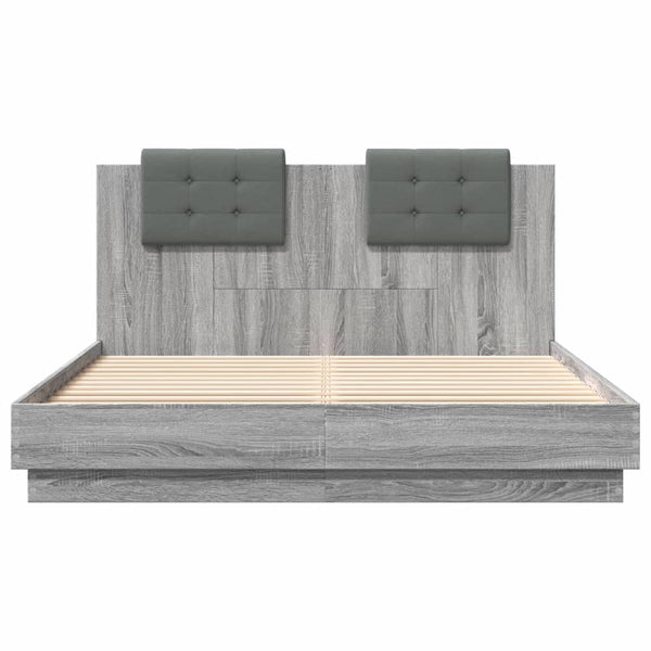 vidaXL Bed Frame with Headboard and LED Lights Grey Sonoma 120x200cm