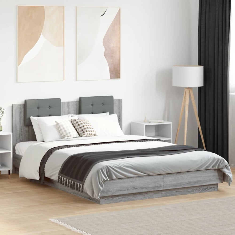 vidaXL Bed Frame with Headboard and LED Lights Grey Sonoma 120x200cm