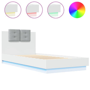 vidaXL Bed Frame with Headboard and LED Lights White 100x200 cm