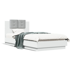 vidaXL Bed Frame with Headboard and LED Lights White 100x200 cm