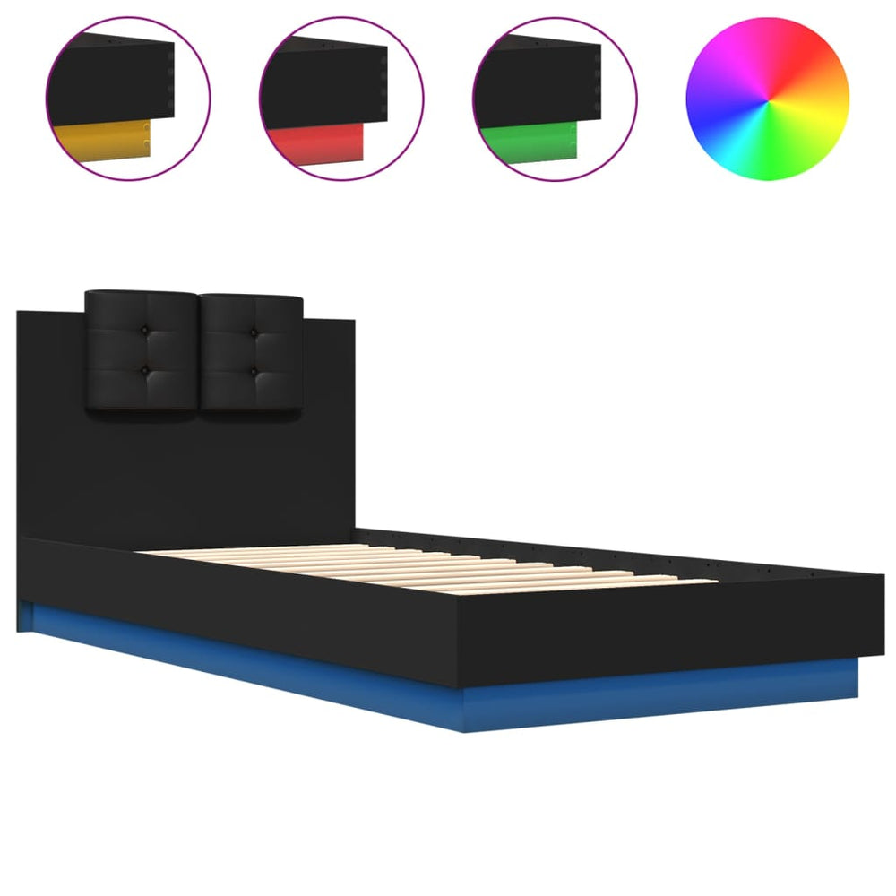vidaXL Bed Frame with Headboard and LED Lights Black 100x200 cm