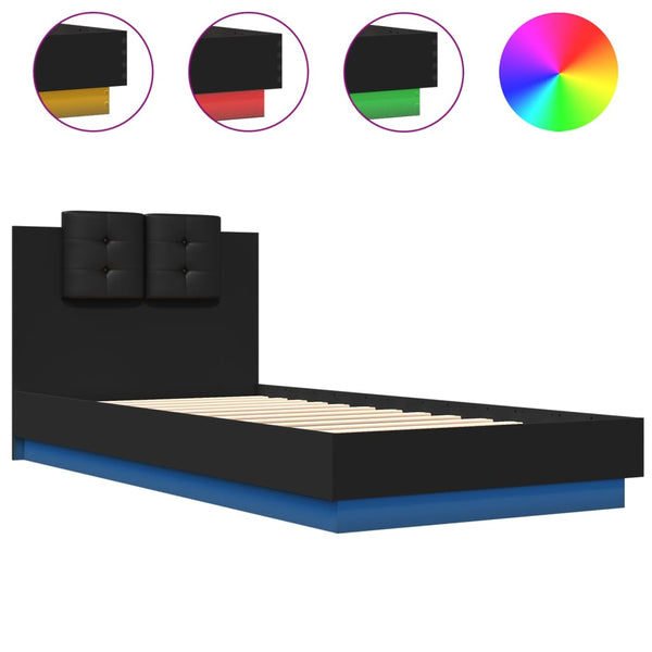 vidaXL Bed Frame with Headboard and LED Lights Black 100x200 cm