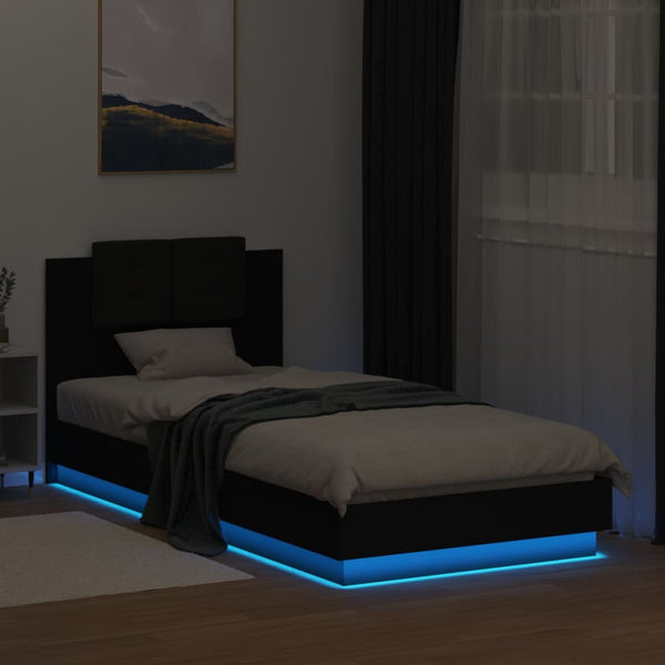 vidaXL Bed Frame with Headboard and LED Lights Black 100x200 cm