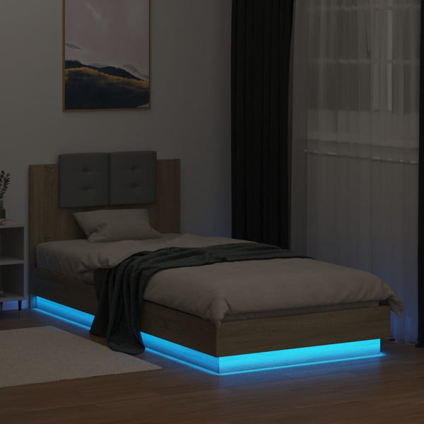 vidaXL Bed Frame with Headboard & LED Lights Sonoma Oak 100x200 cm