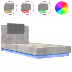 vidaXL Bed Frame with Headboard and LED Lights Concrete Grey 100x200 cm