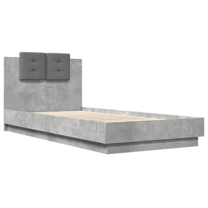 vidaXL Bed Frame with Headboard and LED Lights Concrete Grey 100x200 cm