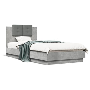 vidaXL Bed Frame with Headboard and LED Lights Concrete Grey 100x200 cm