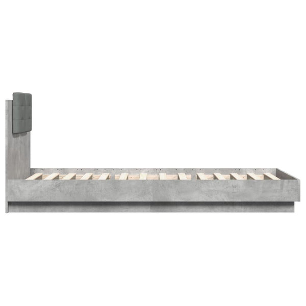 vidaXL Bed Frame with Headboard and LED Lights Concrete Grey 100x200 cm