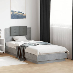 vidaXL Bed Frame with Headboard and LED Lights Concrete Grey 100x200 cm