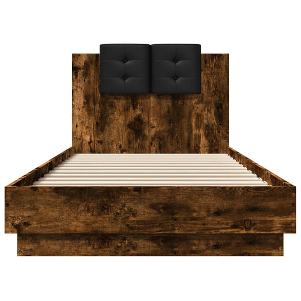 vidaXL Bed Frame with Headboard & LED Lights Smoked Oak 100x200 cm