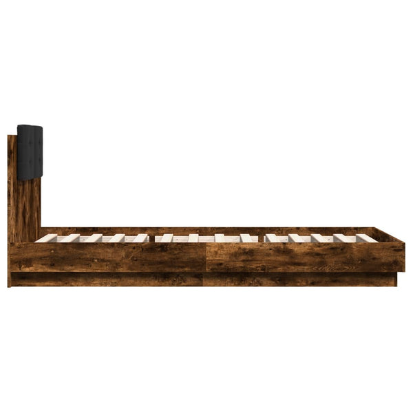 vidaXL Bed Frame with Headboard & LED Lights Smoked Oak 100x200 cm