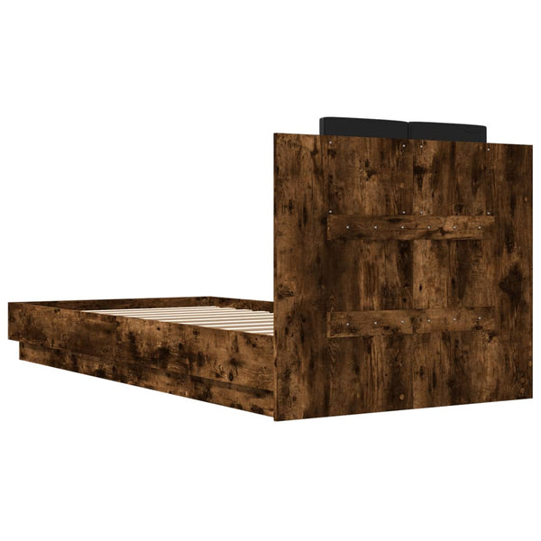 vidaXL Bed Frame with Headboard & LED Lights Smoked Oak 100x200 cm