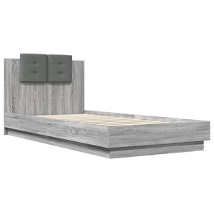 vidaXL Bed Frame with Headboard and LED Lights Gray Sonoma 100x200 cm