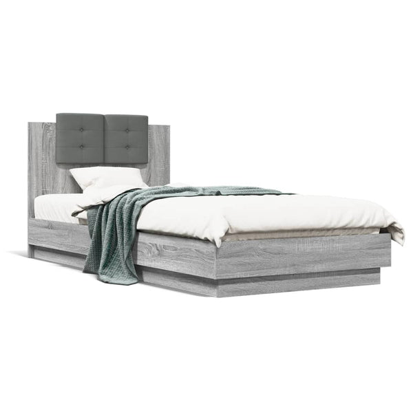 vidaXL Bed Frame with Headboard and LED Lights Gray Sonoma 100x200 cm