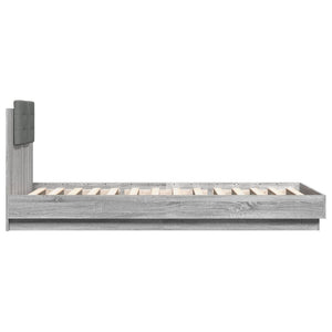 vidaXL Bed Frame with Headboard and LED Lights Gray Sonoma 100x200 cm