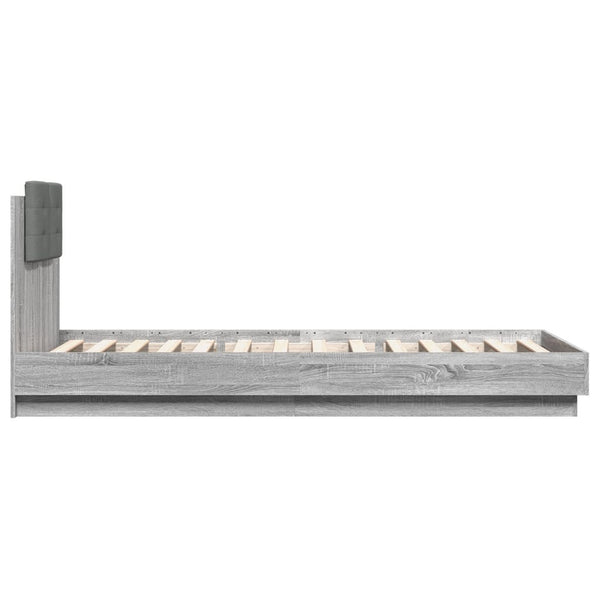 vidaXL Bed Frame with Headboard and LED Lights Gray Sonoma 100x200 cm