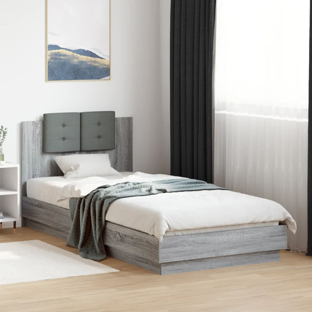 vidaXL Bed Frame with Headboard and LED Lights Gray Sonoma 100x200 cm