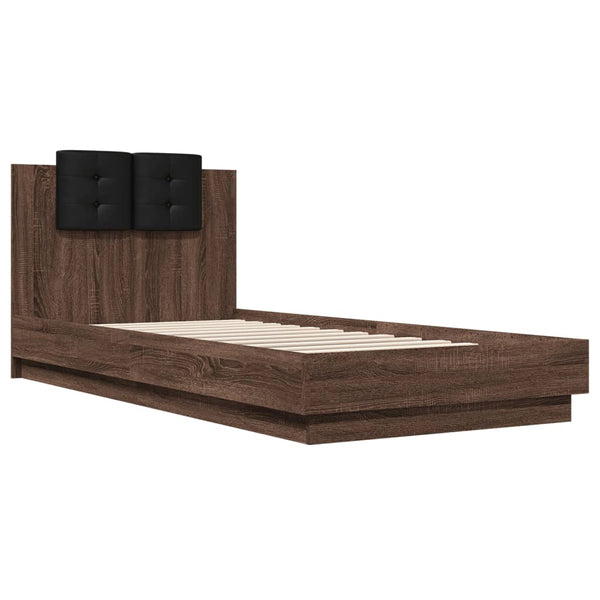 vidaXL Bed Frame with Headboard and LED Lights Brown Oak 100x200cm