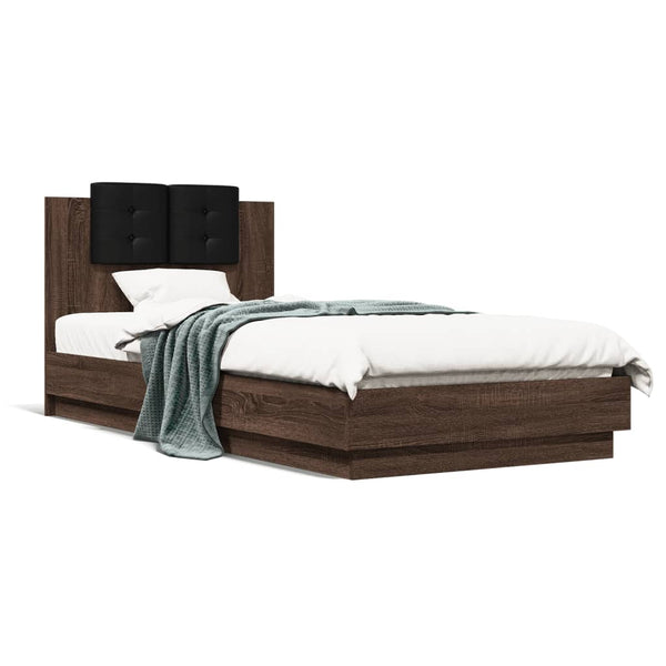 vidaXL Bed Frame with Headboard and LED Lights Brown Oak 100x200cm