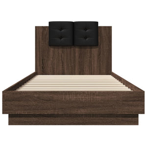 vidaXL Bed Frame with Headboard and LED Lights Brown Oak 100x200cm
