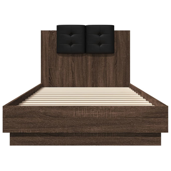 vidaXL Bed Frame with Headboard and LED Lights Brown Oak 100x200cm