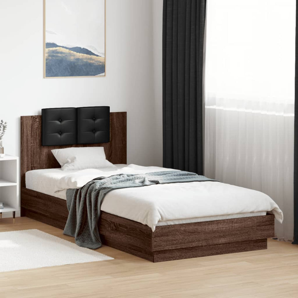 vidaXL Bed Frame with Headboard and LED Lights Brown Oak 100x200cm