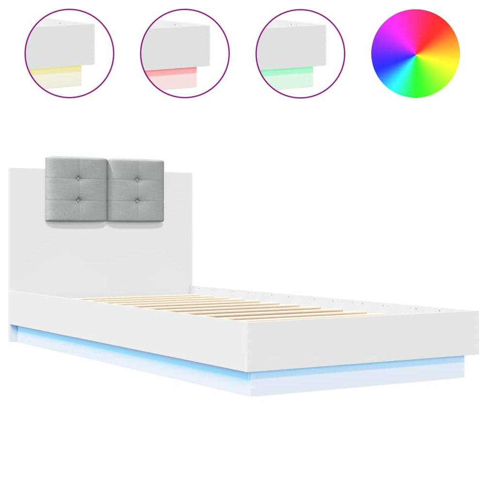 vidaXL Bed Frame with Headboard and LED Lights White 90x200 cm
