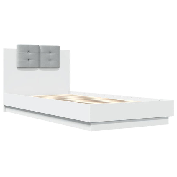 vidaXL Bed Frame with Headboard and LED Lights White 90x200 cm