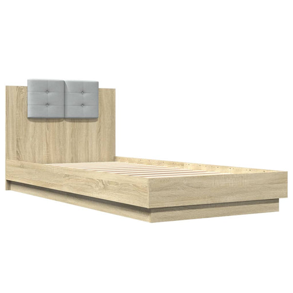 vidaXL Bed Frame with Headboard and LED Lights Sonoma Oak 90x200 cm