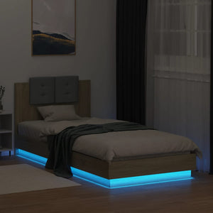 vidaXL Bed Frame with Headboard and LED Lights Sonoma Oak 90x200 cm