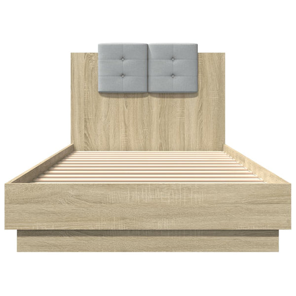 vidaXL Bed Frame with Headboard and LED Lights Sonoma Oak 90x200 cm