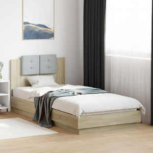 vidaXL Bed Frame with Headboard and LED Lights Sonoma Oak 90x200 cm