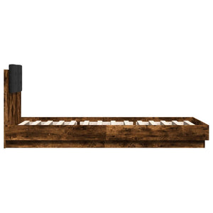 vidaXL Bed Frame with Headboard and LED Lights Smoked Oak 90x200cm