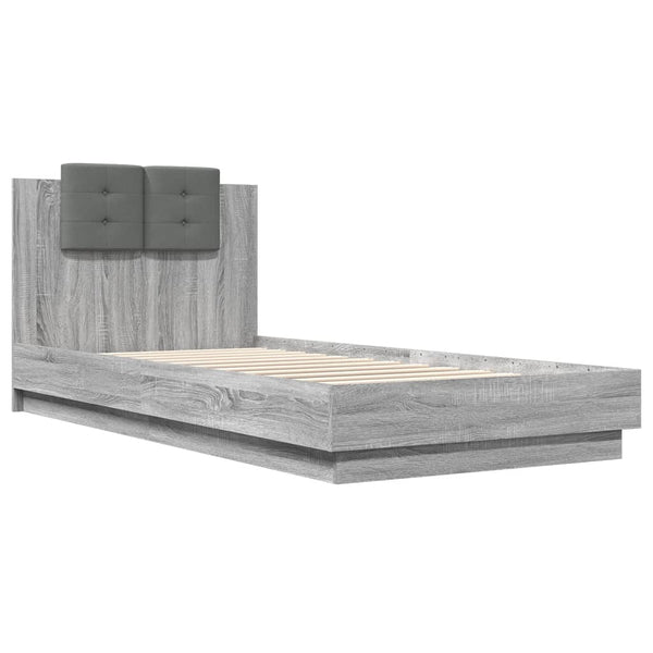 vidaXL Bed Frame with Headboard and LED Lights Gray Sonoma 90x200 cm