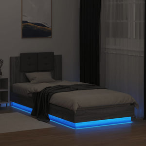 vidaXL Bed Frame with Headboard and LED Lights Gray Sonoma 90x200 cm