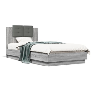 vidaXL Bed Frame with Headboard and LED Lights Gray Sonoma 90x200 cm