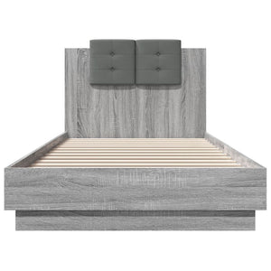 vidaXL Bed Frame with Headboard and LED Lights Gray Sonoma 90x200 cm